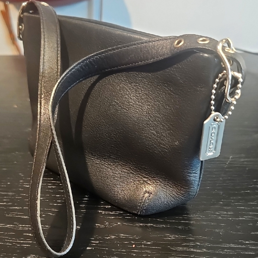 EUC Mini Coach Black Leather Shoulder Bag